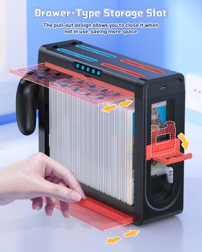 FASTSNAIL Organizer Station for Nintendo Switch 2, Charging Dock for Joycon | Switch 2/1 Compatible, Retractable Storage Stand, Charge 4 Joypads Simultaneously, Holds 16 Discs+14 Game Card+Pro Controller