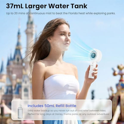 HandFan Upgraded Misting Fan with LED Display – Extreme Cooling Portable Handheld Fan with Water Mist Spray, 50% Stronger Airflow & Quieter, USB Rechargeable for Travel/Park/Disney/Beach/Concert/Game - color: Lily White