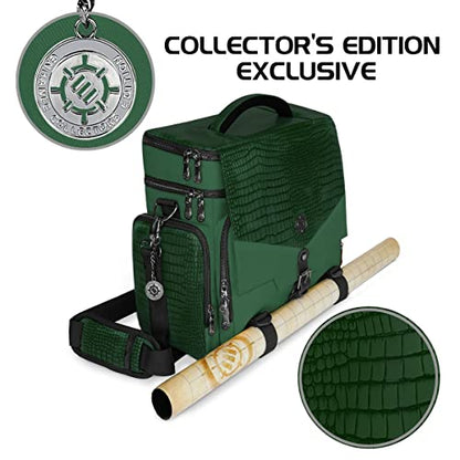 ENHANCE Collector's Edition RPG Adventurer's DnD Bag - Dragon Hide Exterior Travel RPG Bag with Tabletop Miniatures Storage Vault, Mat Holder, DnD Dice & Token Pockets, Fits 4-8 Books (Dragon Green) - color: Green Dragon