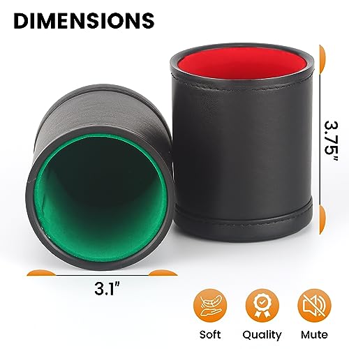 5 Pack PU Leather Dice Cups Velvet Felt-Lined Shaker Cups with 30 Dot Dice for Bar Party Yahtzee Farkle Dice Games - color: Multiple
