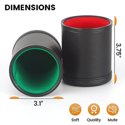 5 Pack PU Leather Dice Cups Velvet Felt-Lined Shaker Cups with 30 Dot Dice for Bar Party Yahtzee Farkle Dice Games - color: Multiple
