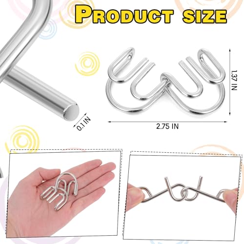 Metal Wire Puzzle Set of 8 with Pouch, Brain Teaser Puzzles IQ Test Ring Disentanglement Unlock Interlock Game Trick Metal for Party Favor Challenge(A Style) - style: A Style