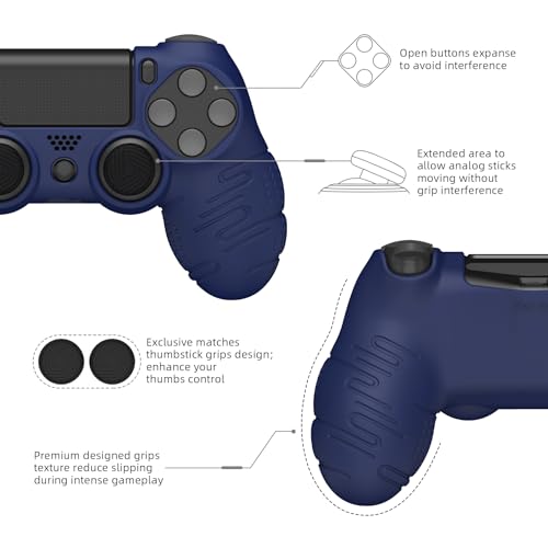 PlayVital Line & Dot Midnight Blue Silicone Cover Skin for ps4 Controller, Anti-Slip Soft Protector Case Cover with Thumb Grip Caps - color: Midnight Blue