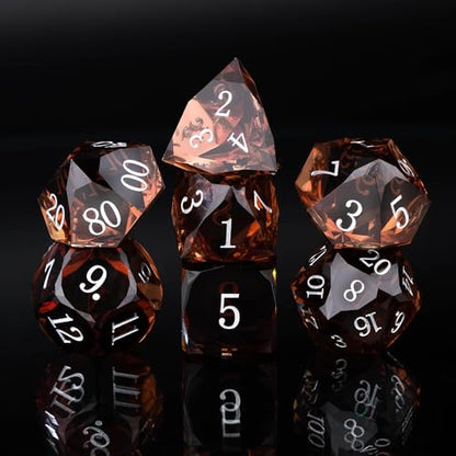 Resin DND Dice Set, 7 Pieces Handmade Sharp Edge Polyhedral Dice for Role Playing Game, Dice Accessory for D&D RPG Players and Starters d4 d6 d8 d10 d12 d20 with Gift Box (Brown) - color: Brown