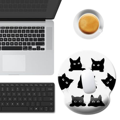 Funny Cat Mouse Pad Wrist Support,Ergonomic Mouse Pad with Wrist Rest,Comfortable Mousepad with Smooth Wrist Rest,Pain Relief Mouse Pads for Non-Slip Base,Computer,Laptop,Office & Home(Six Black Cats) - color: Funny Cat