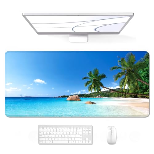 Auhoahsil Large Mouse Pad, XXL Gaming Mousepad, Desk Mat for Desktop, Thick Rubber, Big & Long Size, Stitched Edges, Full Desk Pad for Laptop & Computer, Extended 31.5 x 11.8 in, Beach Coconut Tree - color: 21 Beach and Coconut Trees, size: 31.5L x 11.8W