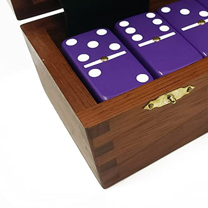 Marion Domino Double Six Purple Jumbo Tournament Professional Size with Spinners in Dovetail Sheesham Wood Box. - color: Purple