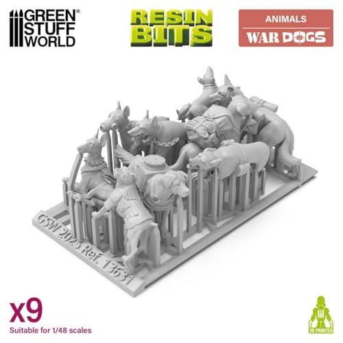 Green Stuff World War Dogs Miniatures Set – 1:48 Scale Unpainted Resin Figures for Tabletop Games, Dioramas, and Miniature Painting – 3D Printed Fantasy Creatures for Hobby & RPG Collections