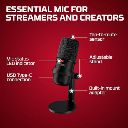 HyperX SoloCast USB Condenser Microphone Tap-to-Mute Sensor Card for Gaming Streaming Podcasts Twitch YouTube Discord - Black (Renewed)