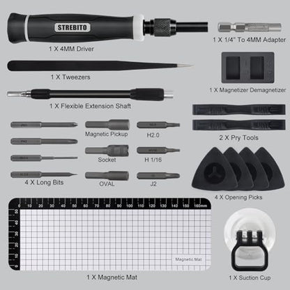 STREBITO 153 in 1 Precision Screwdriver Set, Mini Screwdriver Set with Case | 140 Magnetic Precision Bits, Practical Accessories, Electronics Tool Kit for Computer, Laptop, Phone, PC, Game Controller, RC - color: Black
