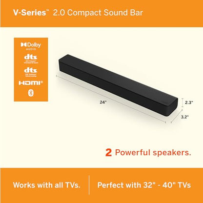 VIZIO V-Series 2.0 Compact Sound Bar with Dolby Audio, DTS:X, Bluetooth V20x-J8 - size: 2.0, style: Soundbar Only