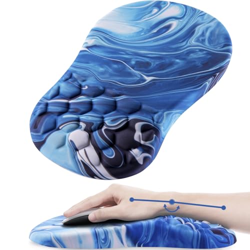 Mouse Pad Wrist Support, Ergonomic Mouse Pad with Wrist Rest, Comfortable Computer Mouse Pad for Laptop, Pain Relief Mousepad with Non-Slip PU Base Ocean Blue - color: Ocean Blue