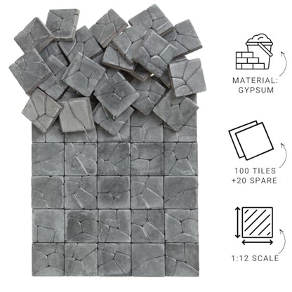 Dollhouse Miniature Paving Stones, Model Tiles | Set of 50 pcs for Fairy Gardens and Tabletop Terrain, REDUCIO! - color: Gray Rock Pavement