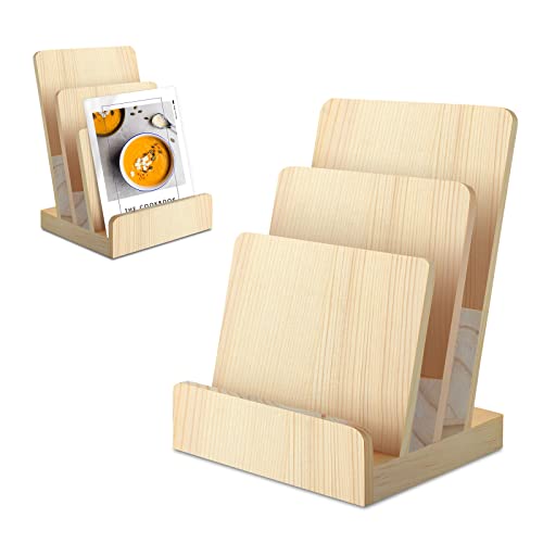 DOSTATNI 3 Tier Pine Wood Pamphlet Display Stand Brochure Holder 6 x 9 Literature Stand Postcard Holder Display Stand Flyer Holder Magazine Rack for Pamphlet Magazine Booklets Menu
