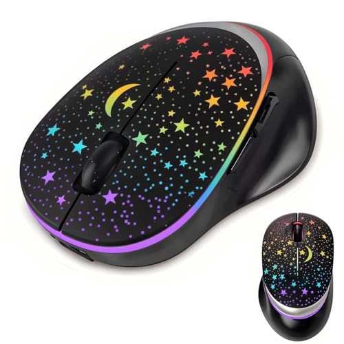 elec Space Bluetooth Wireless Mouse with Starry Sky RGB Backlight& Gradient Breathing Light - Ergonomic Dual Mode Rechargeable Mouse, Type-C Charging - Perfect for Office, Gaming & Travel (Balck) - color: balck