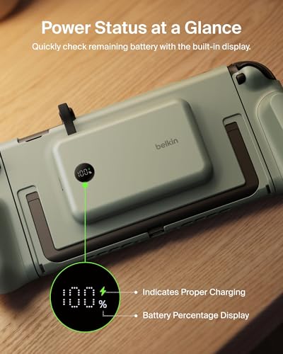 Belkin Nintendo Switch 2 Grip Charging Case with 10000mAh Power Bank 30W | Magnetically Attachable Custom 10000mAh Power Bank with Ergonomic Nonslip Grip, Quick Release, Dockable, Built-in Kickstand - color: Olive, style: Charging Grip