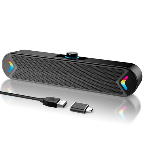 LENRUE Computer Speakers for Desktop,PC Speakers with Basic Stereo Sound & Colorful Lights, Single USB for Both Power and Audio,Desktop Laptop Sound Bar Speakers for Movies,Music(Black-USB) - color: USB-Black