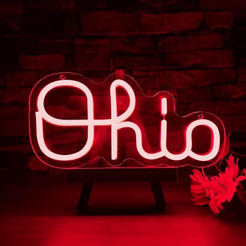 Mutank Ohio Neon Signs for Wall Decor, USB Powered Dimmable Ohio State LED Neon Light, for Home Room Decor Sports Fans Team Wall Decor Club Store Party Man Cave Gifts(12.5 * 6.2 In) - color: red2