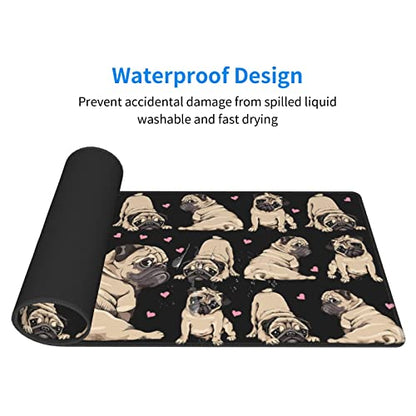 Pug Mouse Pad XL Extended Desk Mat, Computer Mousepad | Cute Black Cool Fuuny Dog Love Non Slip Rubber, Base Stitched Edge, Gaming Pc Large Mice Pad 31.5 x 11.8 Inch - color: Black22