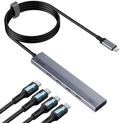 Aceele USB C Hub 10Gbps, 4 Port USB 3.2 Gen 2 Hub, USBC to USB-C Hub with 60cm/2ft Long Extension Cable, USBC Adapter Data Hub for MacBook Pro, MacBook, Samsung Chromebook and More - style: 60cm (4C)