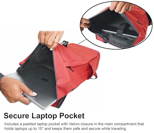 Rockville RPAK Burned Red Durable Backpack Bag with Padded Laptop Pocket | Stylish Nylon Fabric, Fits 15" Laptop, Hidden Zippered Pocket, Adjustable Straps, 2 Side Pockets - color: Red