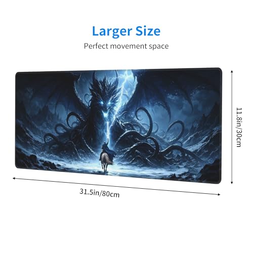 Dragon Gaming Mouse Pad Extended Large Mouse Mat 31.5 X 11.8 Inch Nonslip Rubber Base Long Desk Pad Stitched Edges Mousepad Mice Pad for Office Home Game - color: Dragon