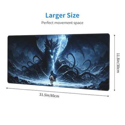 Dragon Gaming Mouse Pad Extended Large Mouse Mat 31.5 X 11.8 Inch Nonslip Rubber Base Long Desk Pad Stitched Edges Mousepad Mice Pad for Office Home Game - color: Dragon