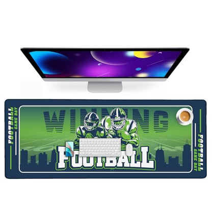 Football Desk Mat, Large Stitched Edges Gaming Mouse Pad, Blue Green City Design Keyboard Mat for Laptop Computer Desktop - 31.5x12 Inch for Football Fans - color: Blue Green Football