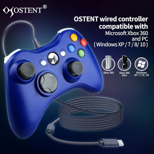 OSTENT Wired USB Controller Gamepad Joystick for Microsoft Xbox 360 Console Windows PC Laptop Computer Video Game Color Blue - color: Blue