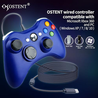 OSTENT Wired USB Controller Gamepad Joystick for Microsoft Xbox 360 Console Windows PC Laptop Computer Video Game Color Blue - color: Blue