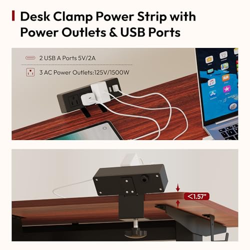SANODESK Electric Standing Desk with Desk Clamp Power Strip 48"x 24" Whole-Piece Desktop Height Adjustable Stand Up Desk with Cable Management Sit Stand Home Office Desk Black Frame/Mahogany Top - color: Black Frame+mahogany Top, size: 48"x24"