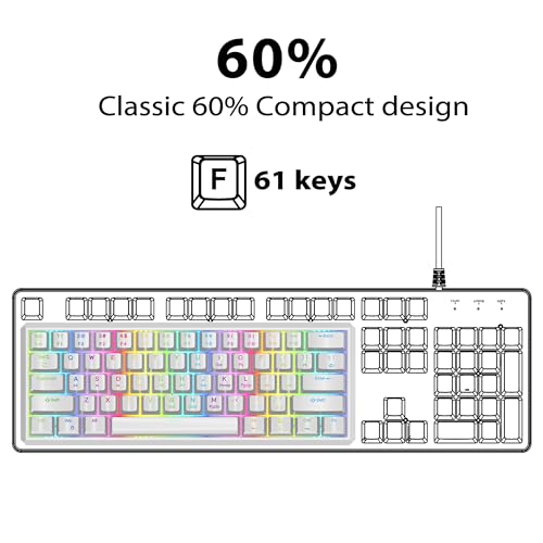 Snpurdiri 60% Wired Mechanical Gaming Keyboard (White, Red Switches) | RGB Backlit 61 keys Small Gaming Keyboard for Windows Laptop PC Mac - color: White/Red Switch
