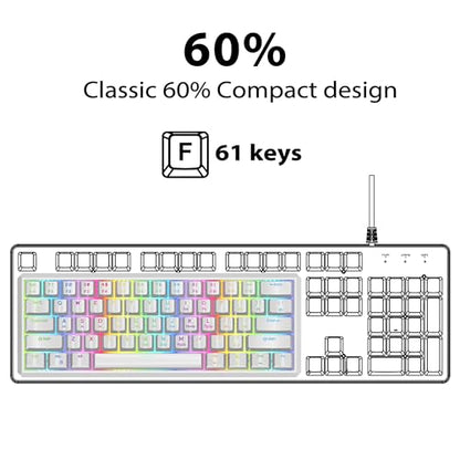 Snpurdiri 60% Wired Mechanical Gaming Keyboard (White, Red Switches) | RGB Backlit 61 keys Small Gaming Keyboard for Windows Laptop PC Mac - color: White/Red Switch
