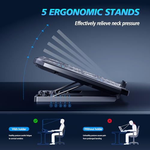 AIMIUZI Laptop Cooling Pad,Gaming Laptop Cooler with 5 Quiet Fans for 12-15.6 Inch,Laptop Cooling Stand with 5 Height Adjustable,2 USB Ports, Phone Stand - color: Silver