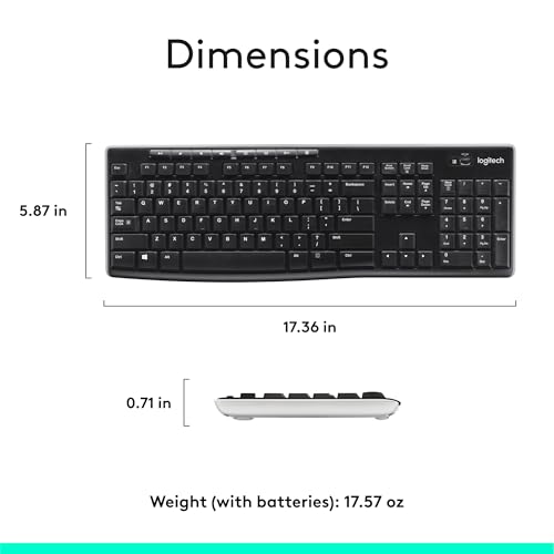 Logitech K270 Full Size Wireless Keyboard for Windows - Black | Full-size keyboard with number pad, 8 multimedia keys, includes USB-A receiver, 2-year battery, compatible with PC, laptop - color: Black, size: 1 Pack, style: Keyboard