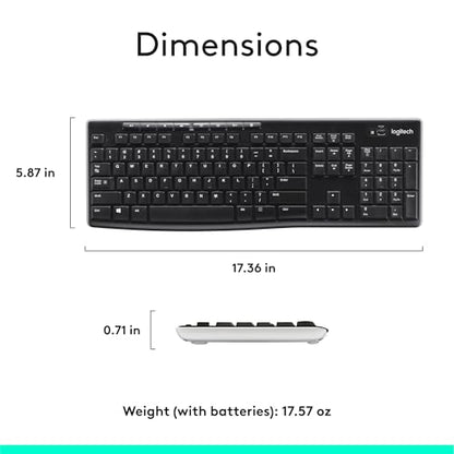 Logitech K270 Full Size Wireless Keyboard for Windows - Black | Full-size keyboard with number pad, 8 multimedia keys, includes USB-A receiver, 2-year battery, compatible with PC, laptop - color: Black, size: 1 Pack, style: Keyboard