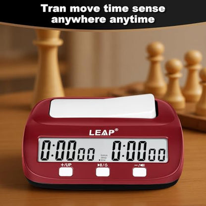 LEAP Chess Clock Digital Chess Timer Professional for Board Games Count Up/Down Timer with Alarm,Bonus and Delay Features, Easy to Setup (Red/Black) - color: Red/Black