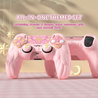 PlayVital Magic Wings Protective Silicone Cover Skin for ps5 Controller – Soft Anti-Slip Grip Protector Case for ps5 Controller with Thumbstick Caps & Stickers, Charging Station Compatible - Pink - color: Pink
