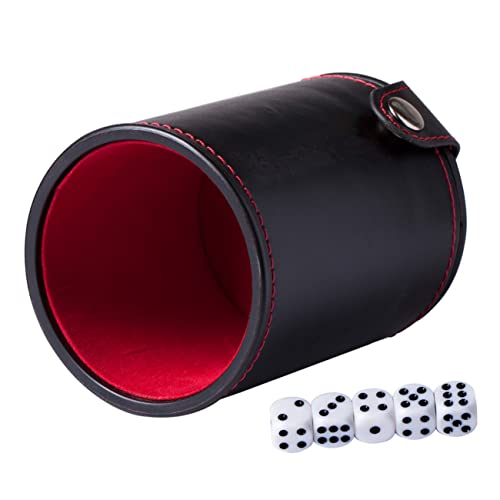 1Set Leather Dice Cup Professional Dice Container with Double Layer Lids Storage Compartment Includes Shaking Cup Dice for Family Games