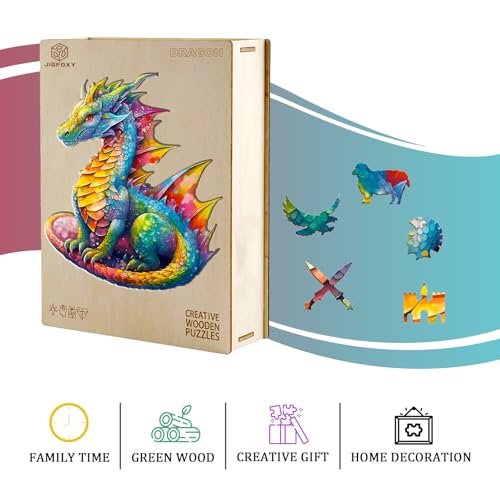 Jigfoxy Wooden Puzzles for Adults, Dragon Wood Puzzle for Adults, Unique Animal-Shaped Wooden Jigsaw Puzzle, Christmas Thanksgiving Gifts for Family and Friends (XL-21.7 * 18.6in-560pcs) - size: X-Large