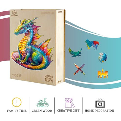 Jigfoxy Wooden Puzzles for Adults, Dragon Wood Puzzle for Adults, Unique Animal-Shaped Wooden Jigsaw Puzzle, Christmas Thanksgiving Gifts for Family and Friends (XL-21.7 * 18.6in-560pcs) - size: X-Large