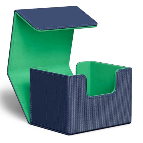 ZLCA Card Deck Box for Trading Cards, MTG Commander Deck Box Holds 120+ Single Sleeved Cards, Leather Magnetic Card Storage Box Fits for TCG CCG Magic Cards (Blue&Green) - color: A1-Blue&Green, size: A-Horizontal