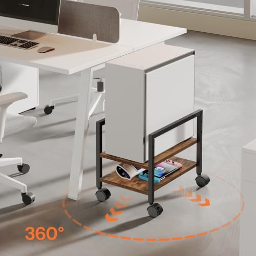 HOOBRO PC Stand, 2-Tier PC Tower Stand Fits Most Computer Towers, CPU Holder for Floor, Height Adjustable, CPU Stand with Wheels Under Desk, for Home Office, Rustic Brown and Black BF11CJ01 - color: Rustic Brown, Black