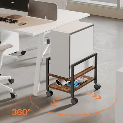 HOOBRO PC Stand, 2-Tier PC Tower Stand Fits Most Computer Towers, CPU Holder for Floor, Height Adjustable, CPU Stand with Wheels Under Desk, for Home Office, Rustic Brown and Black BF11CJ01 - color: Rustic Brown, Black