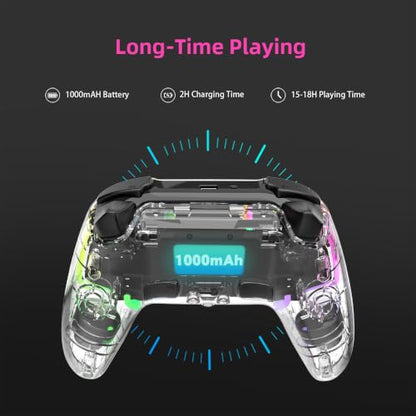 ASRVA Wireless Hall Effect Controller, Bluetooth/2.4G/Wired 3 Modes, RGB Transparent Gamepad with Trigger Lock, 6-Axis Gyro, Compatible with Switch/PC/Mac/PS3/Steam Deck/iOS/Android