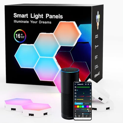 Hexagon Ld Wall Panels, 10 PCS Smart WiFi Hexagon Led Wall Lights Sync Music, Gaming Led Compatible with Alexa for Living Room, Game Room Accessories (10 PCS)