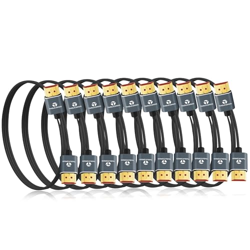Thsucords Ultra Thin 8K 4K HDMI Cables 1.6FT 10 Pack, Slim & Flexible Soft High Speed HDMI 2.1 Lead Support 4K@120Hz 8K@60Hz 48Gbps for Roku TV/HDTV/PS5/Blu-ray - size: 1.6FT, style: 10-PACK