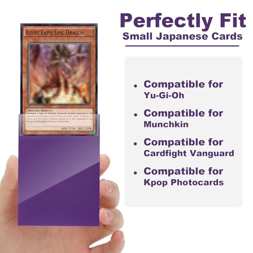 200 Pack Card Sleeve Compatible with Yu-gi-oh Card Sleeve Japanese 62x89mm | Purple Small Card Sleeves Photocard Sleeves 62x89mm, Back Textured Perfect Shuffling, Protect Your Japanese Sized Never Tear - color: Purple