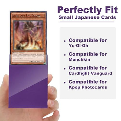 200 Pack Card Sleeve Compatible with Yu-gi-oh Card Sleeve Japanese 62x89mm | Purple Small Card Sleeves Photocard Sleeves 62x89mm, Back Textured Perfect Shuffling, Protect Your Japanese Sized Never Tear - color: Purple