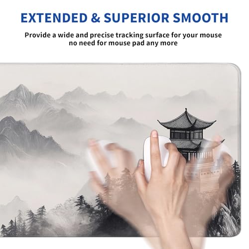 Pagoda Mouse Pad Abstract Cherry Blossom Watercolor Mouse Pad 31.5x11.8 Inch Texture Non-Slip Rubber Base Large Mousepad Stitched Edges Keyboard Mouse Mat Desk Pad for Office - color: Pagoda